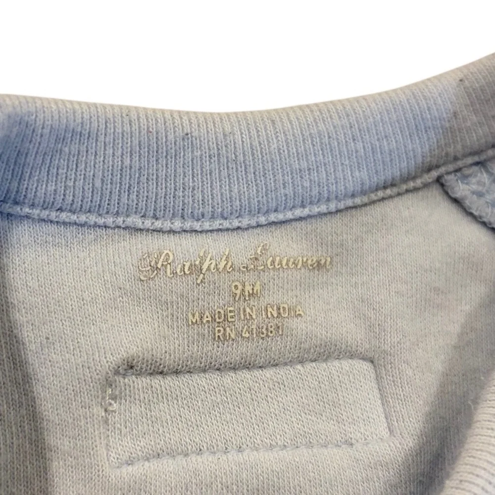 Ralph Lauren Baby Boy Light Blue Footed Sleeper Snap Front One Piece 9M